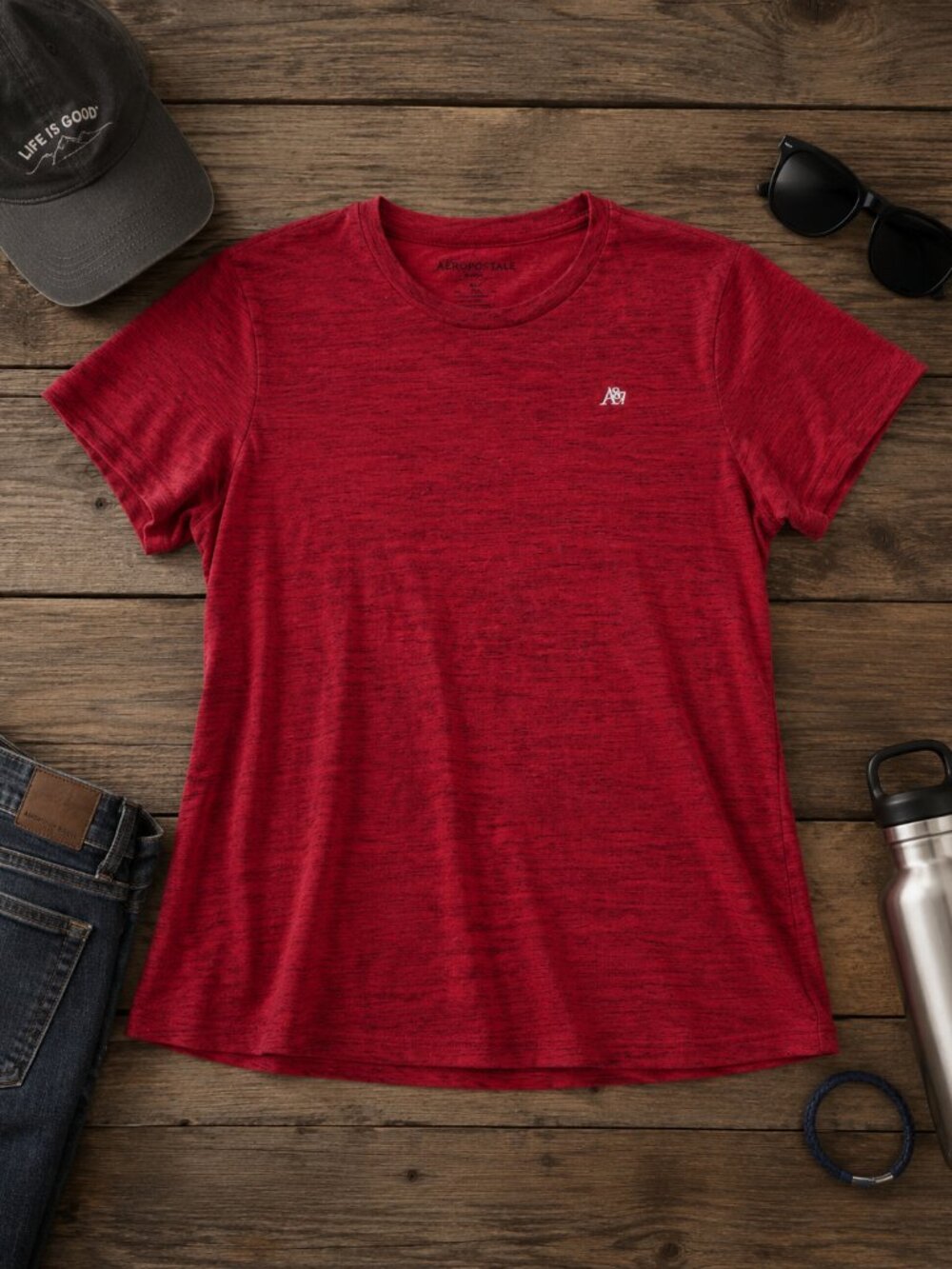 Aeropostale A87 Men's Red Heather Performance T-Shirt Size XL Short Sleeve Crew